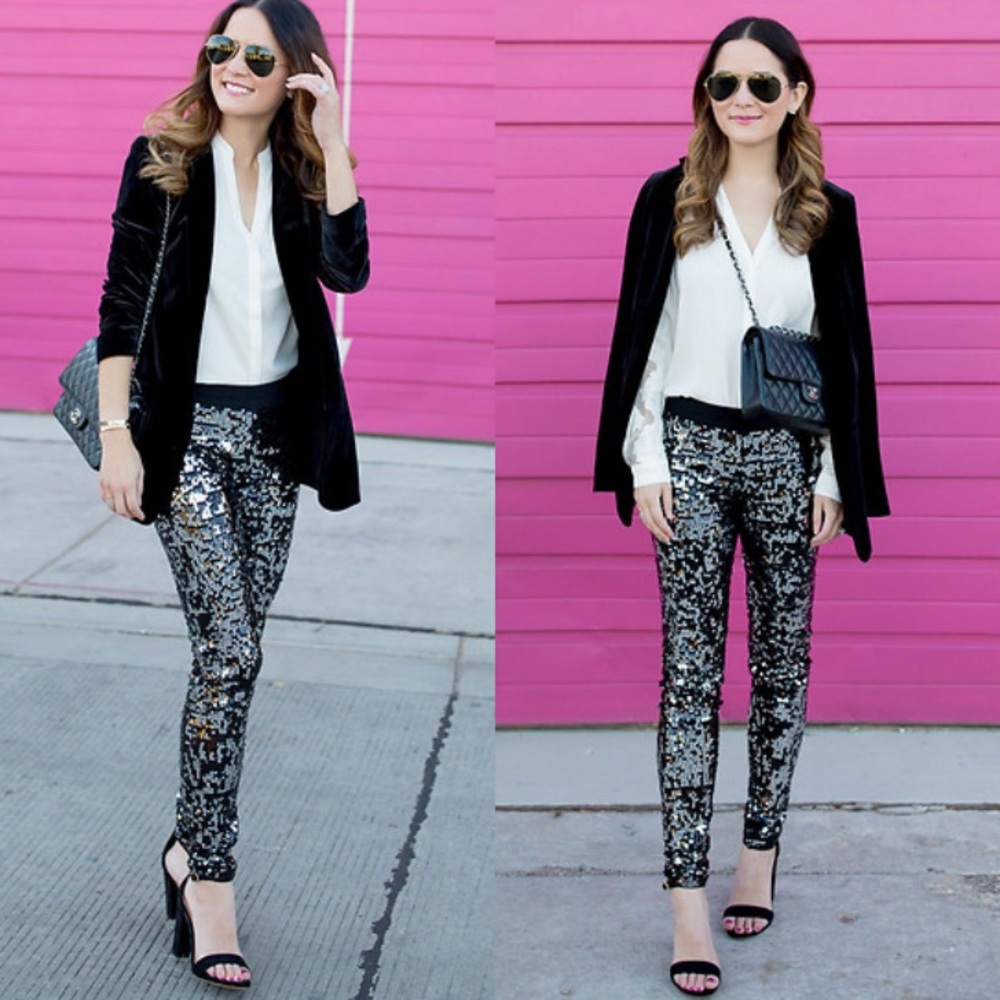 Express Sequin Black & Silver Leggings